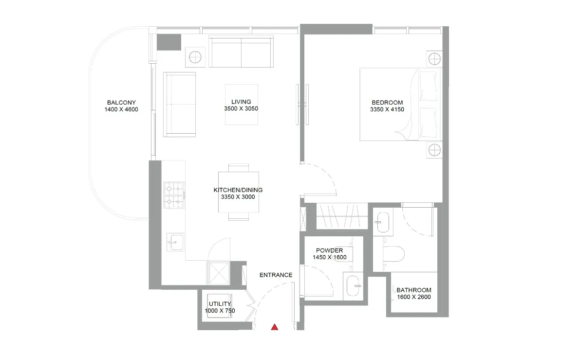 1 BR Floor Plan c